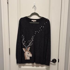 LOFT Black Sweater with Reindeer Design